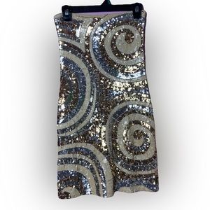 K & I Mini Sequins Dress Silver & Gold Strapless Size Medium Bodycon